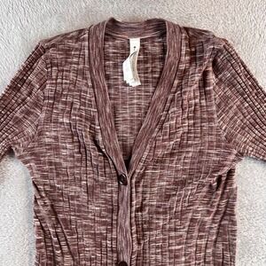 Athleta Revolve Cardigan Brown Space Dye Ribbed Knit Button Front XXS 2433